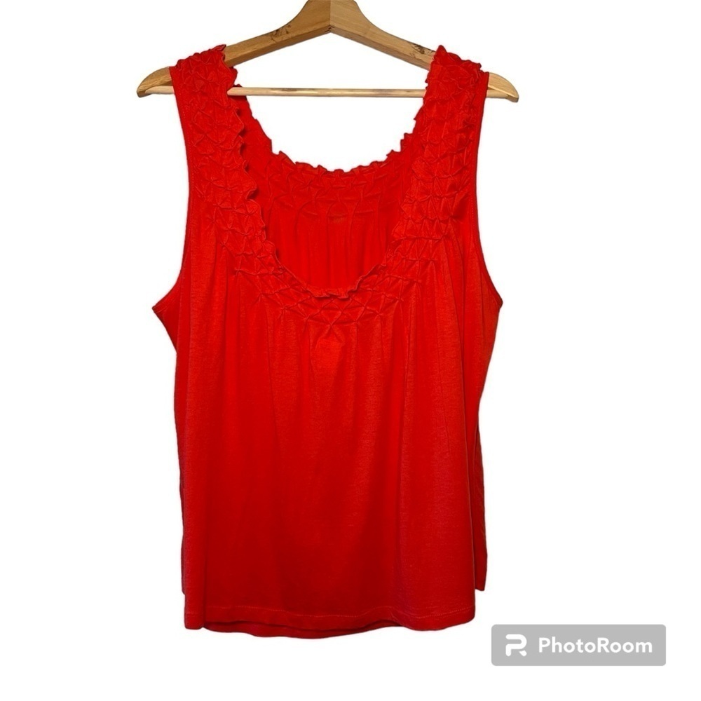 Anthropologie Maeve Justine Smocked Coral Scoop Neck Tank Top Blouse Ruffles XS - Picture 5 of 13